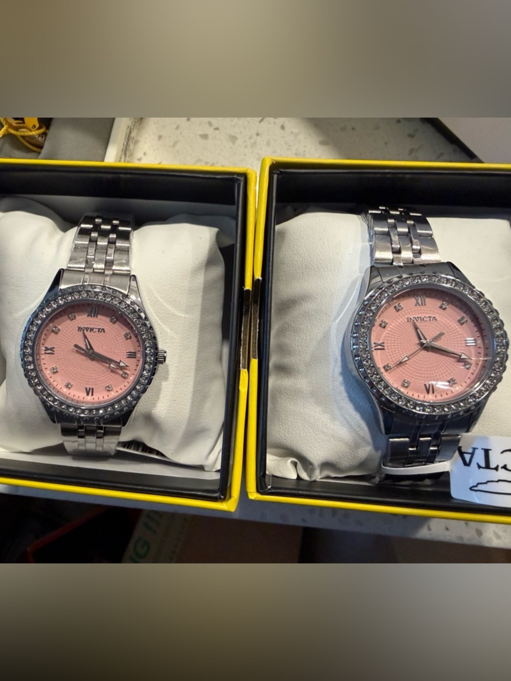 Invicta Silver Stainless Steel Watch with Pink Dial and Crystal Bezel - Picture 10 of 10